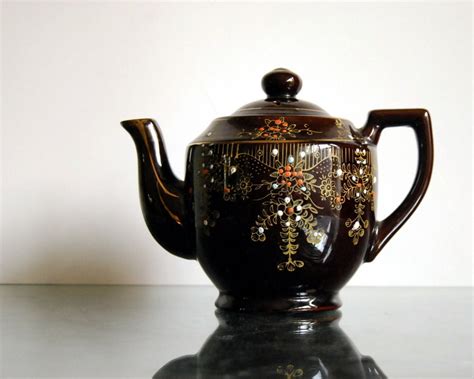 Vintage Ceramic Teapot Japanese Teapot Moriage Brown