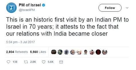 Narendra Modi Becomes First Indian Pm To Visit Israel Bbc News