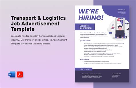 Transport And Logistics Job Advertisement Template In Word PDF