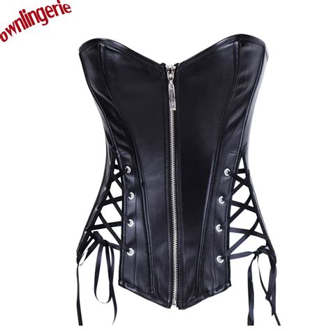 S Xxl Eye Hook Faux Leather Pu Corset Sexy Zipper Steampunk Corset