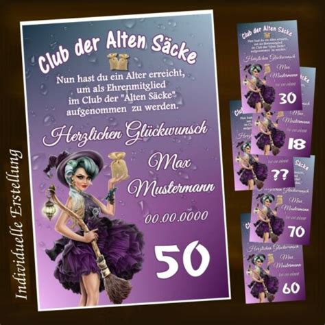 Urkunde Club der alten Säcke 18 20 30 40 50 60 70 Geburtstag Deko