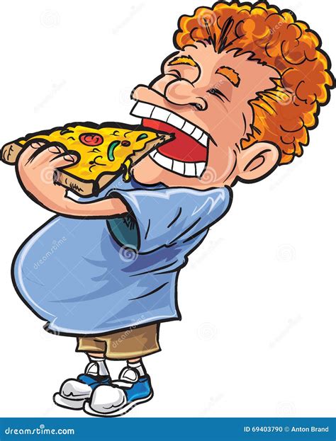 Boy Eating Pizza In Kitchen Vector Illustration | CartoonDealer.com ...