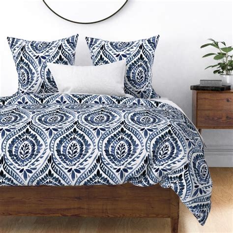 Indigo Blue Duvet Cover Bohemian Foliage By Crystal Walen Etsy