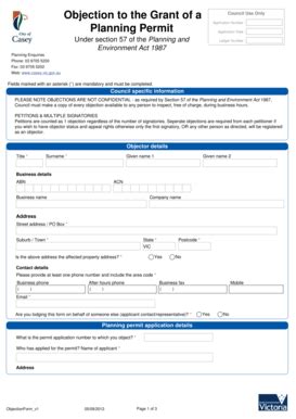 Fillable Online Casey Vic Gov Objection To The Grant Of A Council Use