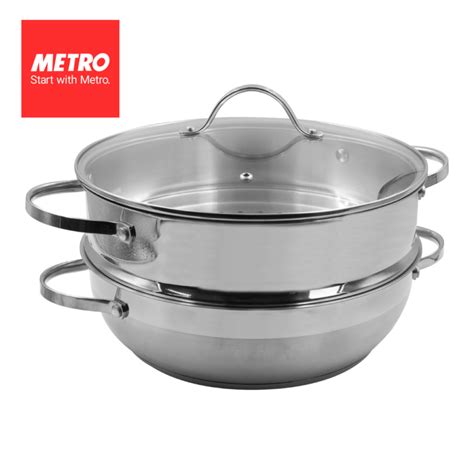 Primera By Metro Cookwares Low Pot With Steamer 28cm Stainless Steel