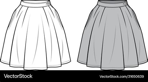 Skirt Vector Pleated Box Skirt Vector Fashion Flat Sketch