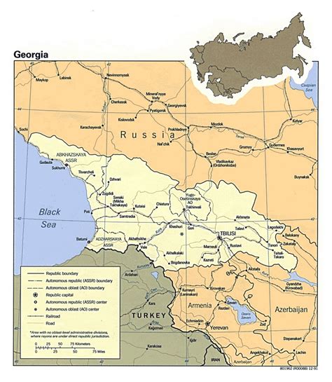 Detailed political map of Georgia with roads, railroads and major cities - 1991 | Georgia | Asia ...