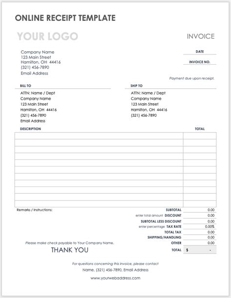 Free Microsoft Word Receipt Templates Smartsheet