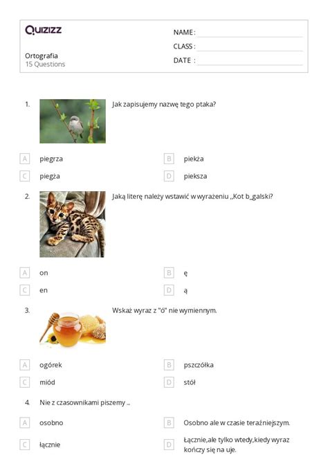 Ponad Pisownia Ortografia Arkuszy Roboczych Dla Klasa W Quizizz