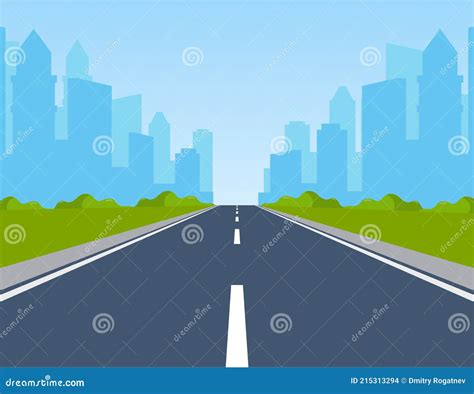 Road Way To City Buildings On Horizon Stock Vector Illustration Of