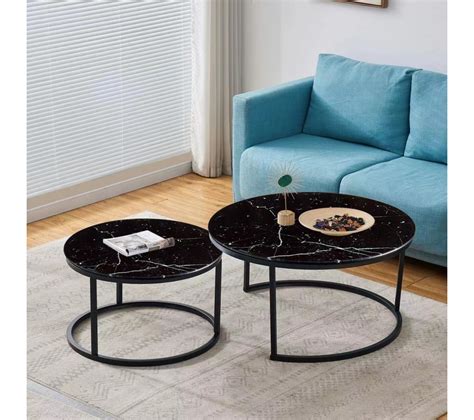 Lot De 2 Tables Basses Gigogne Arto Métal Noir Et Plateau Verre Effet