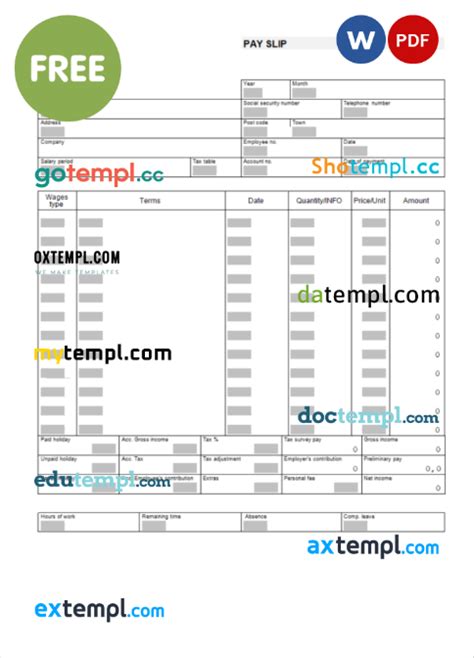 free paycheck stub fake template in Word and PDF format - Faketemplate.ru