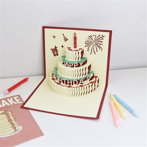 1pc 3d Pop Up Birthday Greeting Cards Auto Play Music Warm Led Light Birthday Cake Card Ts