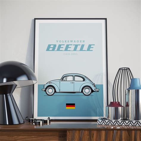 Vw Beetle Classic Car Retro Poster Print With Images Vw Beetle