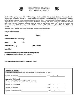 Fillable Online Lawrence Osu 2015 LAWRENCE COUNTY 4 H SCHOLARSHIP