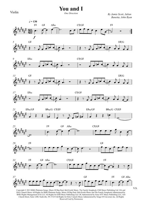 You And I Arr Wesley S Silva By One Direction Sheet Music For Violin Solo At Sheet Music Direct