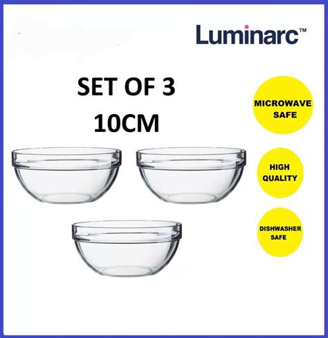 Luminarc Glass Stackable Mixing Bowl Set Of 3 Pcs 10cm Furniture And Home Living Kitchenware