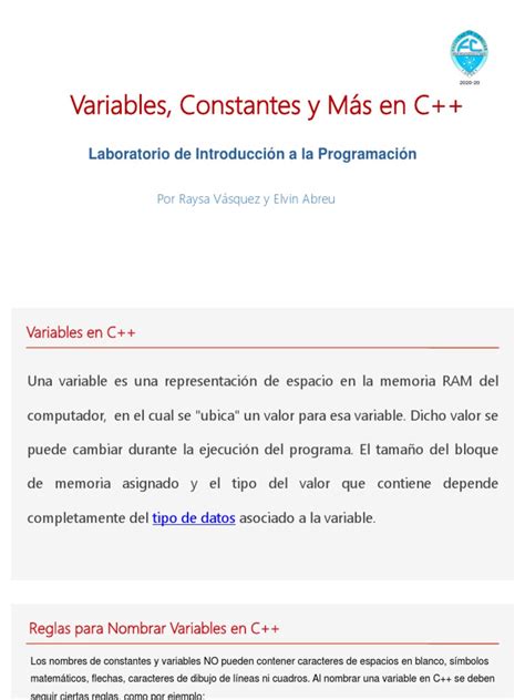 Variables Constantes Y Mas En Cpp Pdf C Variable Informática