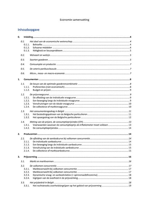 Economie Samenvatting Inleiding Inhoudsopgave Het Doel Van De