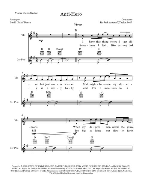 Anti Hero Arr David Rain Banta By Taylor Swift Sheet Music For