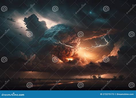 Nuvens De Tempestade Dramáticas Raios E Atmosfera Escura