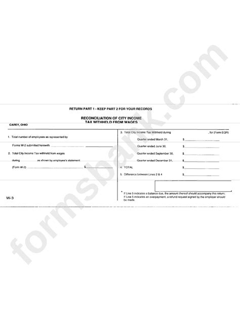 Form W 3 Reconciliation Of City Income Tax Withheld From Wages