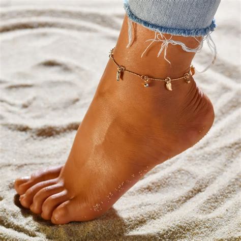 Summer Beach Gold Leaf Pendant Anklet Women Foot Chain Bohemian