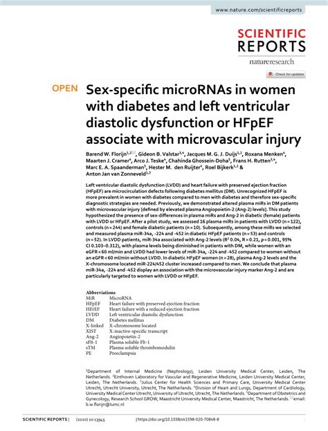 Pdf Sex Specific Micrornas In Women With Diabetes And Left