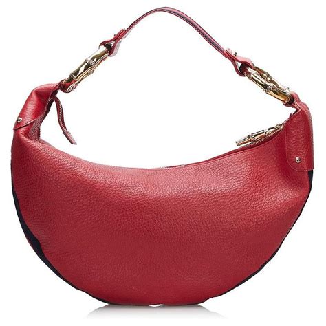 Gucci Leather Half Moon Hobo Bag Red Pony Style Calfskin Ref