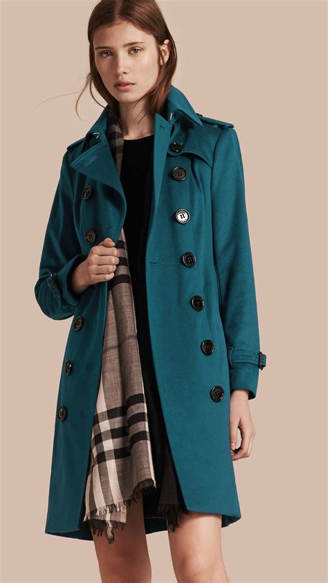 Lyst Burberry Cashmere Trench Coat In Blue