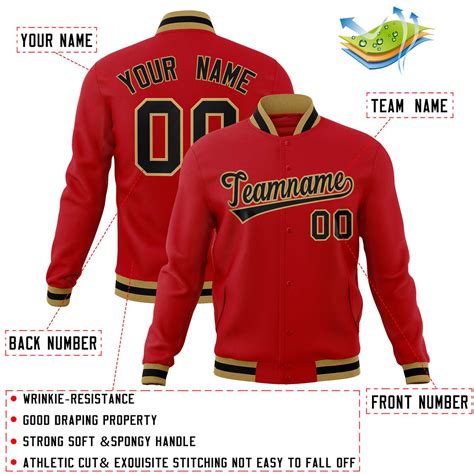 Custom Red Black Old Gold Classic Style Varsity Full Snap Letterman Ja