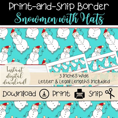 Snowmen With Hats Bulletin Board Border Printable Trim For Winter