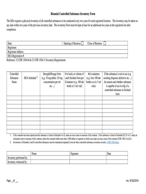 Biennial Controlled Substance Inventory Form Fill Out And Sign