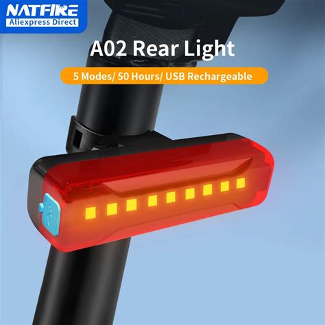 NATFIRE USB Recarreg Vel LED Bicicleta Luz Traseira Lanterna Traseira