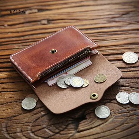 Leacool Vintage Mens Genuine Leather Credit Card Holder Small Wallet