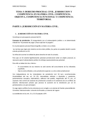 TEMA 5 DERECHO PROCESAL CIVIL Pdf