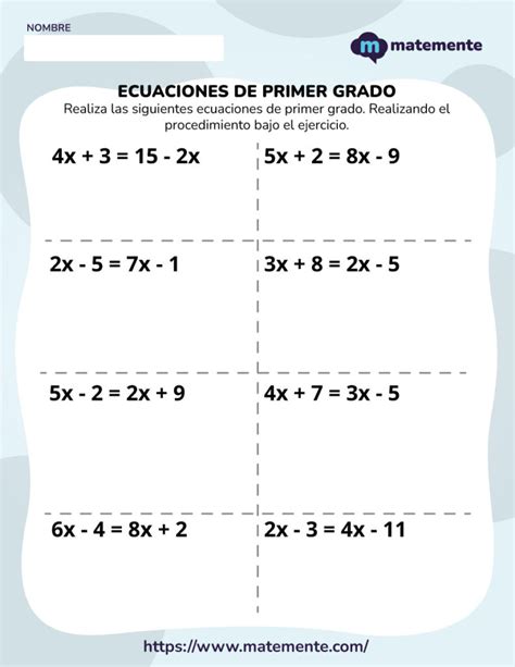 40 Ejercicios De Ecuaciones De Primer Grado