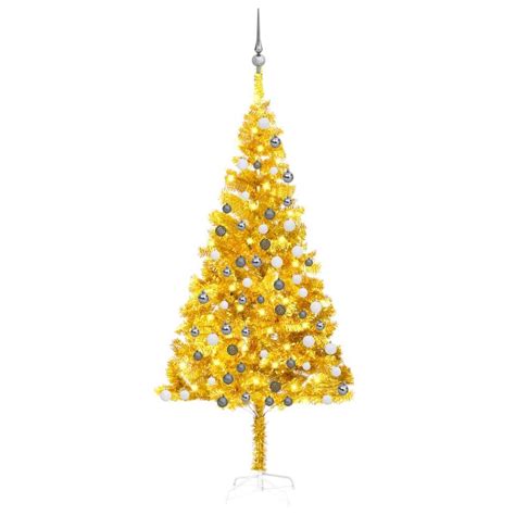 Vidaxl Kunstkerstboom Met Verlichting En Kerstballen Cm Pet Goud