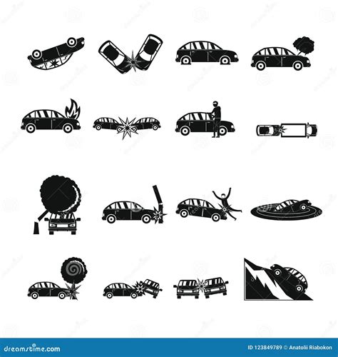 Los Iconos Del Caso Del Choque De Coche Del Accidente Fijaron Estilo Simple Stock De