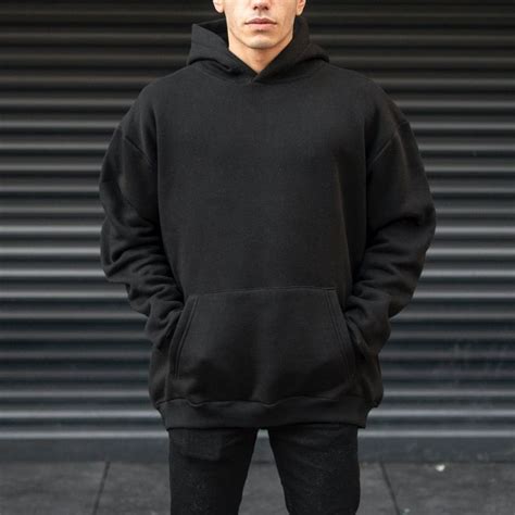 Mens Oversize Hoodie With Kangaroo Pocket In Black Martin Valen