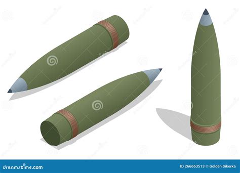 Isometric Ammunition For 155 Mm Howitzer M777 Modern Shells For Heavy