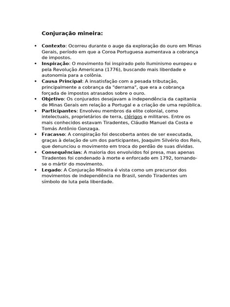 Consequências Da Conjuração Mineira - Conjuração Mineira: Causas e Consequências | PDF