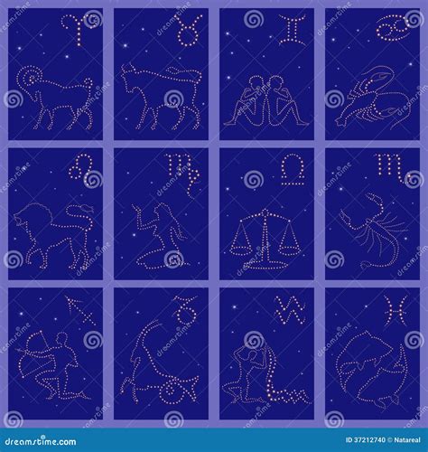 Twelve Black Silhouettes Of Zodiac Signs Stock Vector Illustration Of