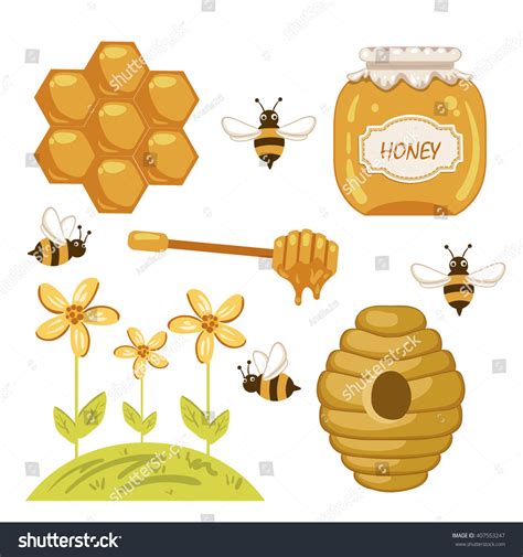 Honey Set Bee Honeycomb Hive Honey Stock Illustration 407553247 Shutterstock