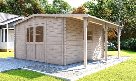 Abri de jardin chalet bois avec appentis bûcher bois de chauffage