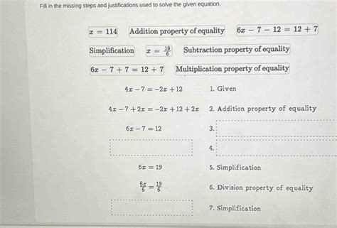 Solved Fill In The Missing Steps And Justifications Used To Solve The