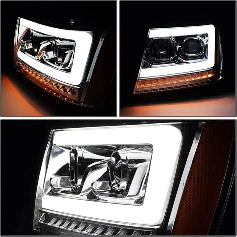 Tahoe Led Drl Projector Headlights With Amber Corners Chrome Housing