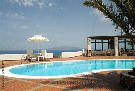 swimming pool greek islands santorini Stock Photo | Adobe Stock