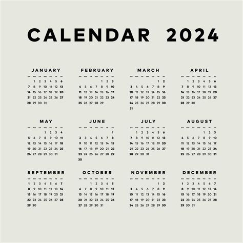 Simple Calendar 2024 Week Start Sunday Template 27533392 Vector Art