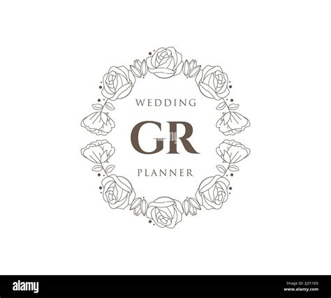 Gr Initials Letter Wedding Monogram Logos Collection Hand Drawn Modern